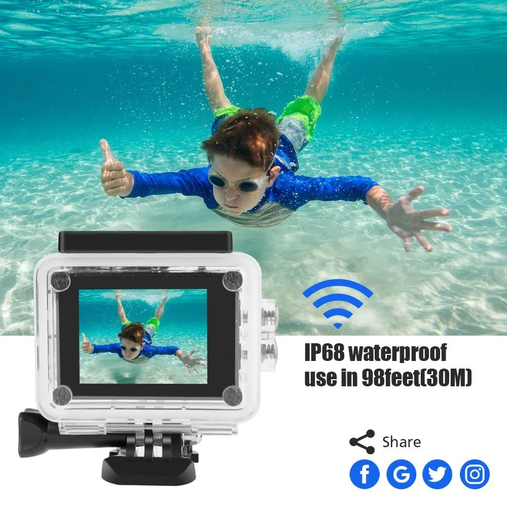 Action Camera 4K Ultra HD Waterproof Sports Camera Wifi 16MP 170 Degree Wide Angle Lens Sports DV Camcorder