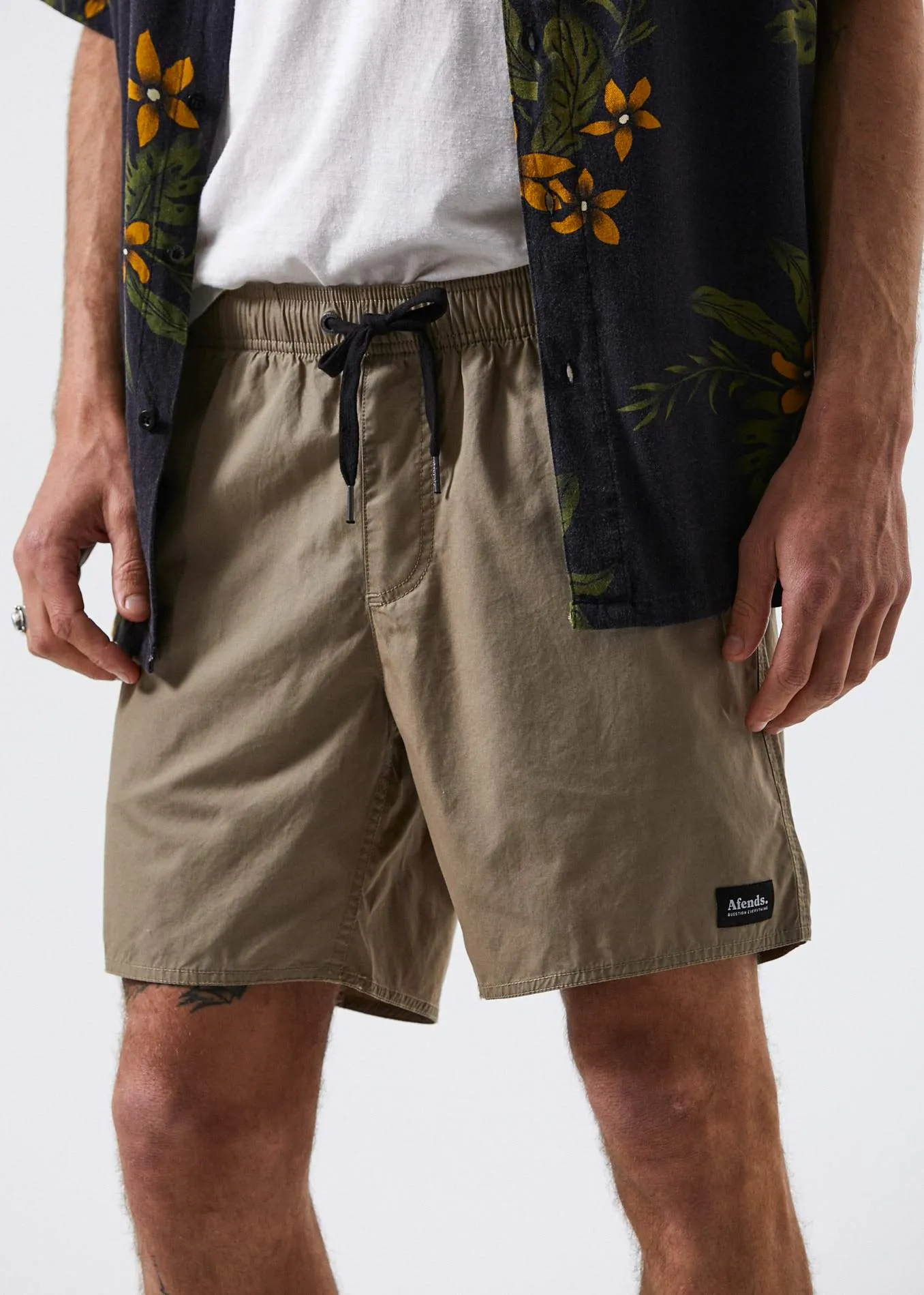 Afends Mens Baywatch Basics - Elastic Waist Boardshort - Military