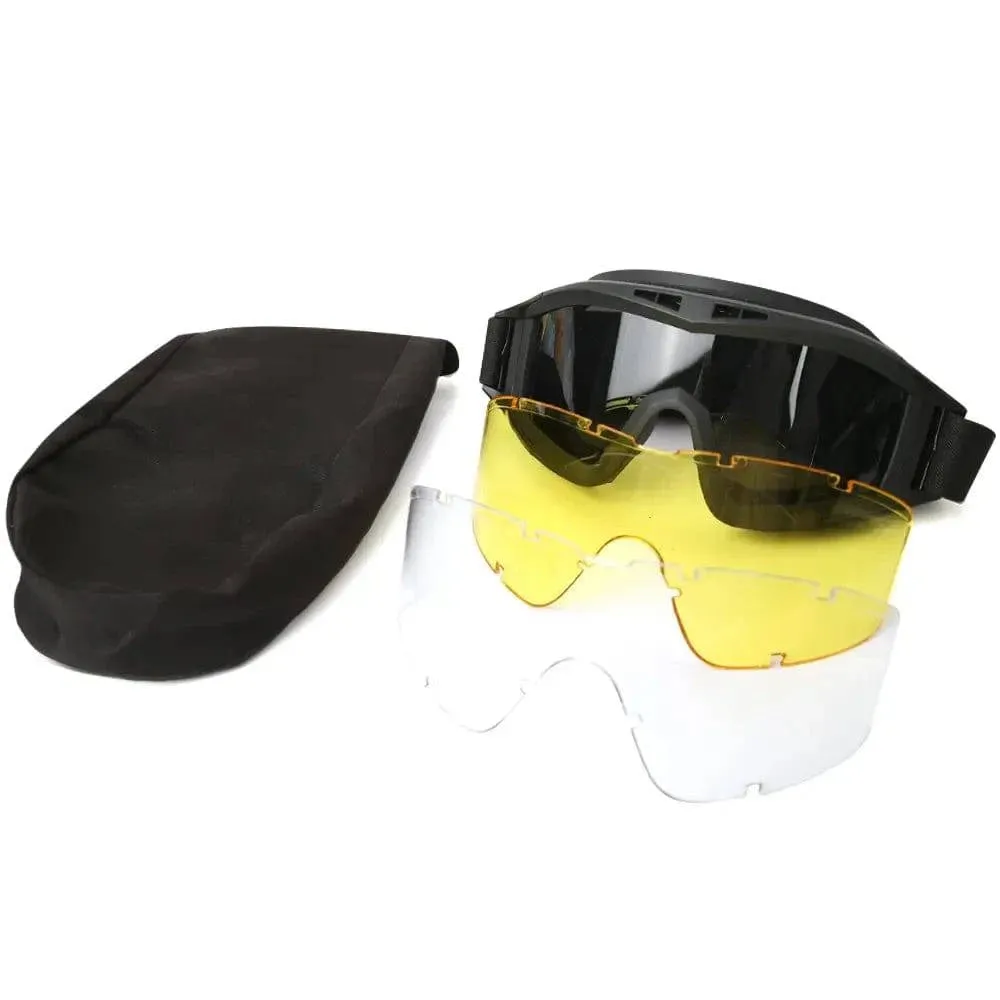 Airsoft Tactical Goggles 3 Lens Windproof Dustproof Shooting Motocross Motorcycle Mountaineering Glasses CS Safe Protection