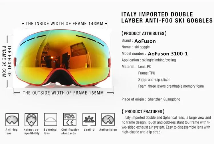 AO FUSONSki Snowboard Goggles Frameless