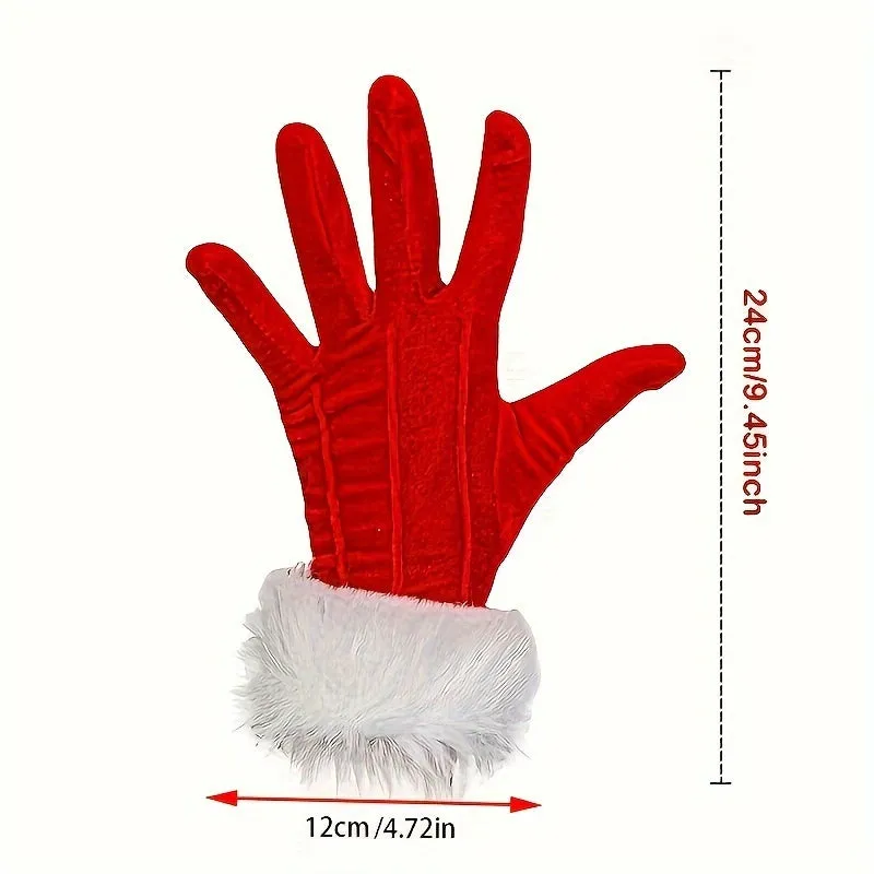 Cozy Velvet-Lined Short Gloves For Women - Perfect For Christmas & Halloween Parties, Warm Knit Mittens With Faux Fur Trim