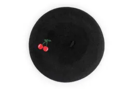 Embroidered Cherry Black Beret