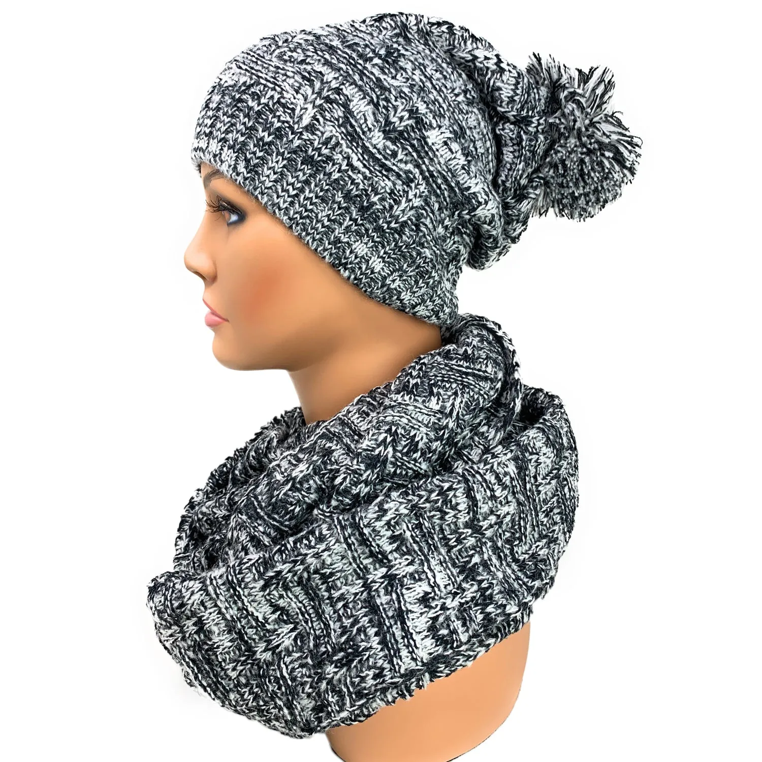 Empire Cove 3 Piece Beanie Scarf Gloves Gift Set Winter Warm Knitted Pom Pom