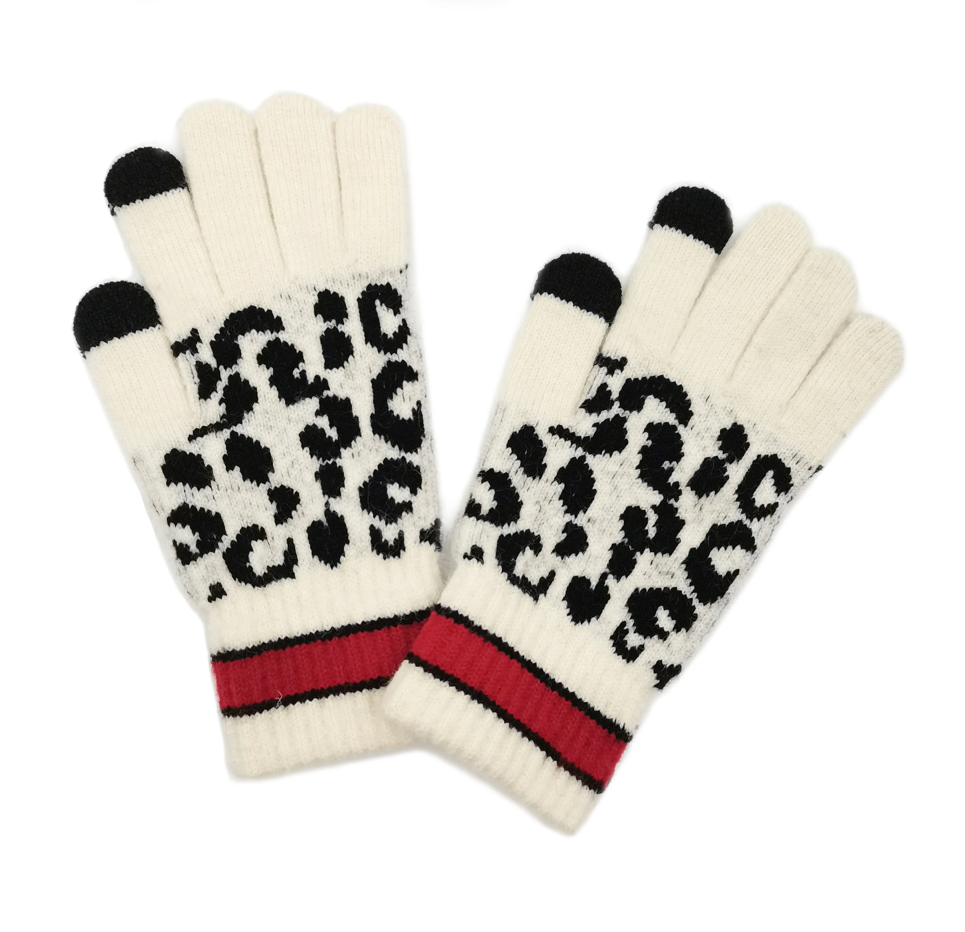 Empire Cove Winter Set Knit Leopard Striped Beanie and Touch Screen Gloves Gift Set