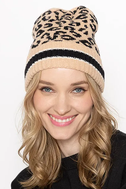 Empire Cove Winter Set Knit Leopard Striped Beanie and Touch Screen Gloves Gift Set