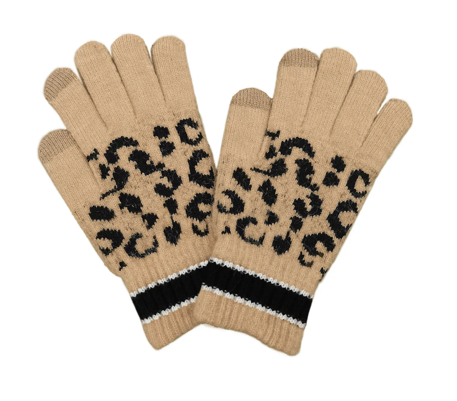 Empire Cove Winter Set Knit Leopard Striped Beanie and Touch Screen Gloves Gift Set