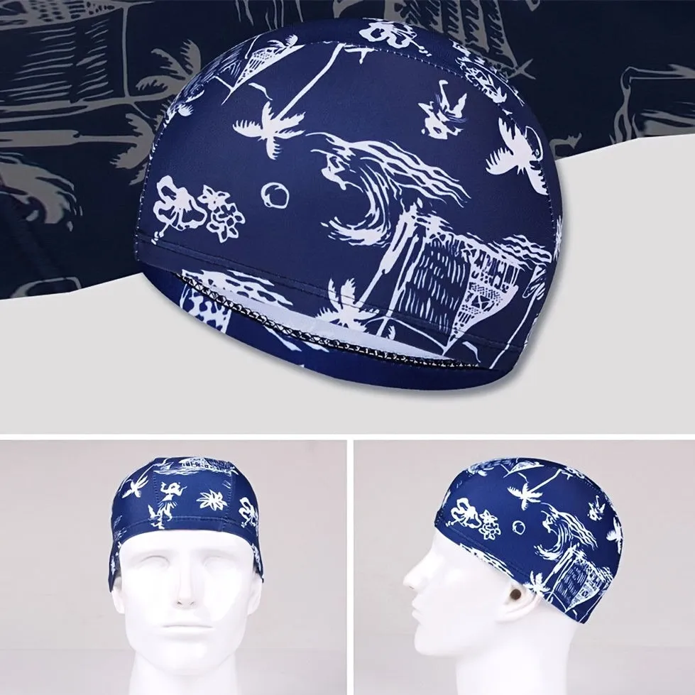 Floral Print Long Hair Swim Cap Protect Hair in Water