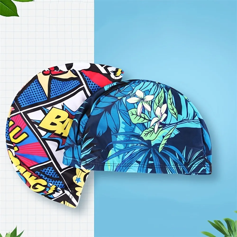 Floral Print Long Hair Swim Cap Protect Hair in Water