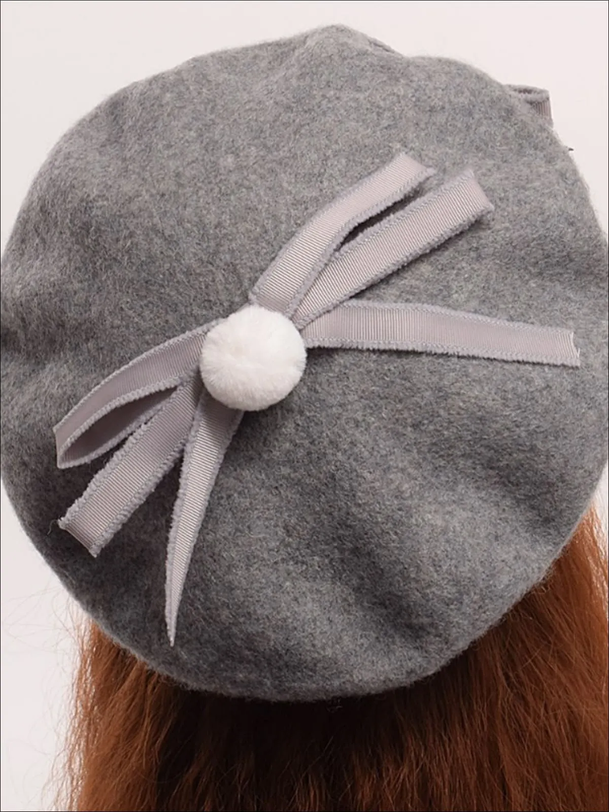 Girls Parisian Style Bow Tie Wool Beret