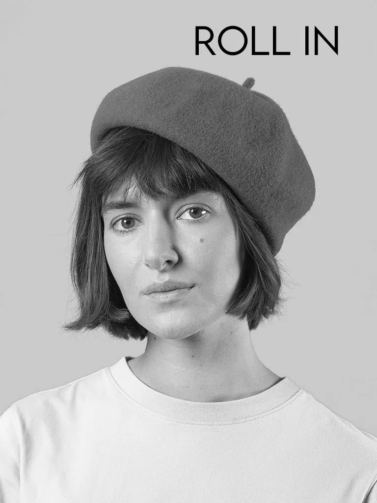 KOPKA Roll Up Woollen Felix Beret - Denim with Camel Tip