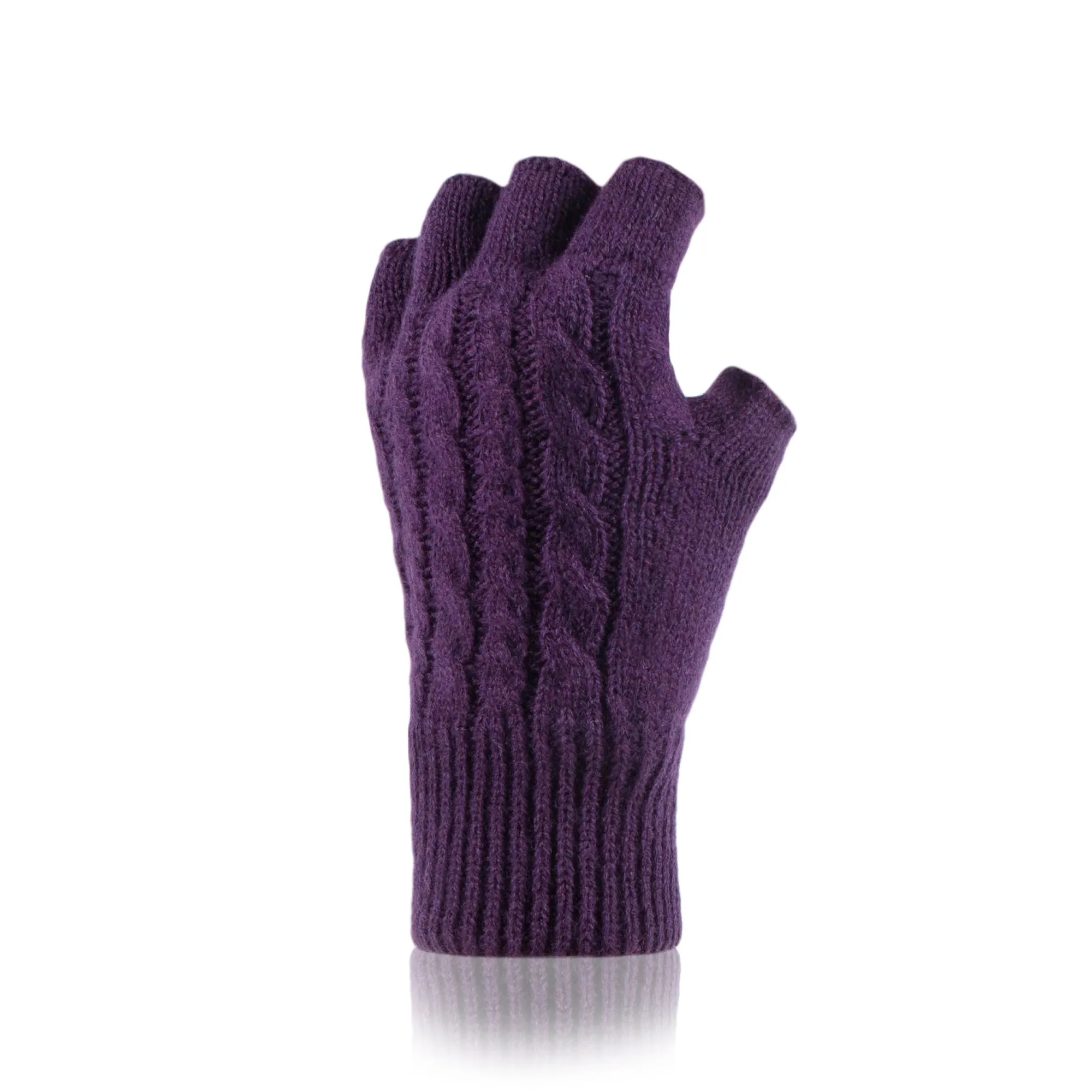 Ladies Ayla Cable Fingerless Gloves - Purple