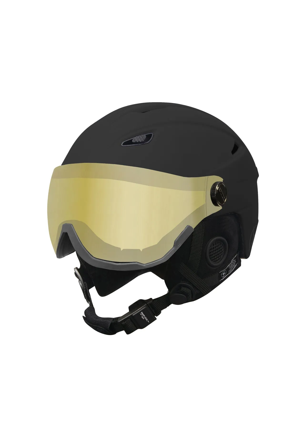 Manbi Park Ladies Black Ski Helmet with Gold Tinted Visor