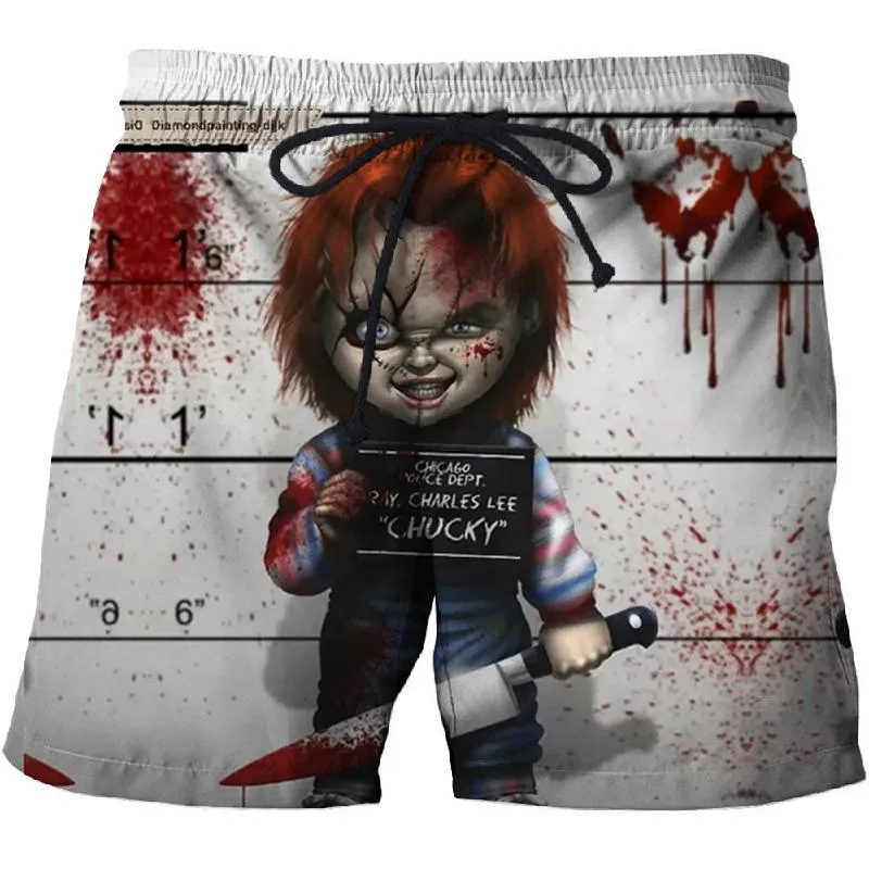 Men's Board Shorts Swim Trunks with Comic/Horror Prints