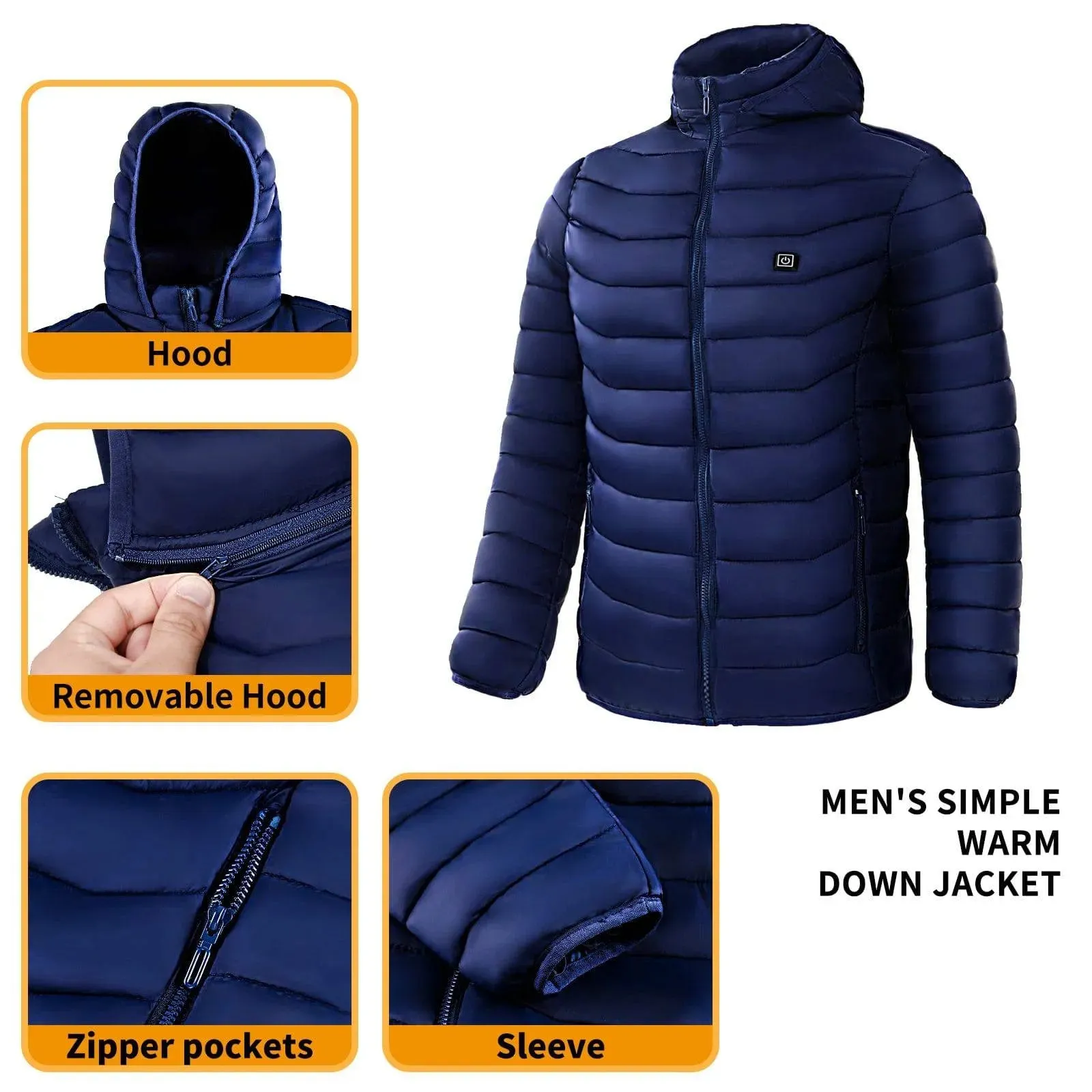 Men's Heated Ski Puffer Jacket with Hood