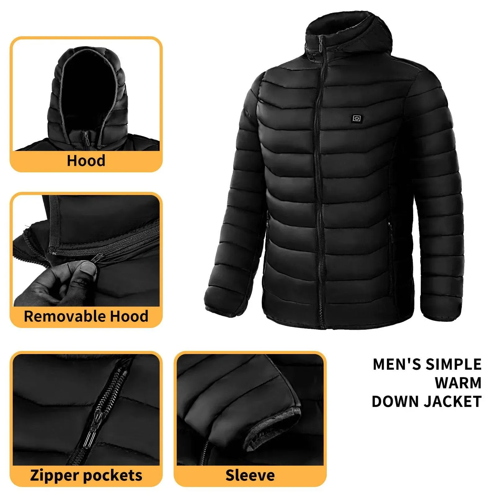 Men's Heated Ski Puffer Jacket with Hood