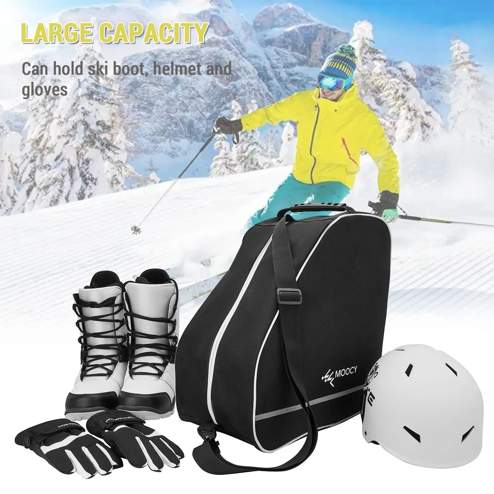 Multipurpose Ski Boot Bag Waterproof Oxford Cloth Ski Equipment Bag with Anti Slip Rubbers for Ski Boot Helmet Goggles Gloves