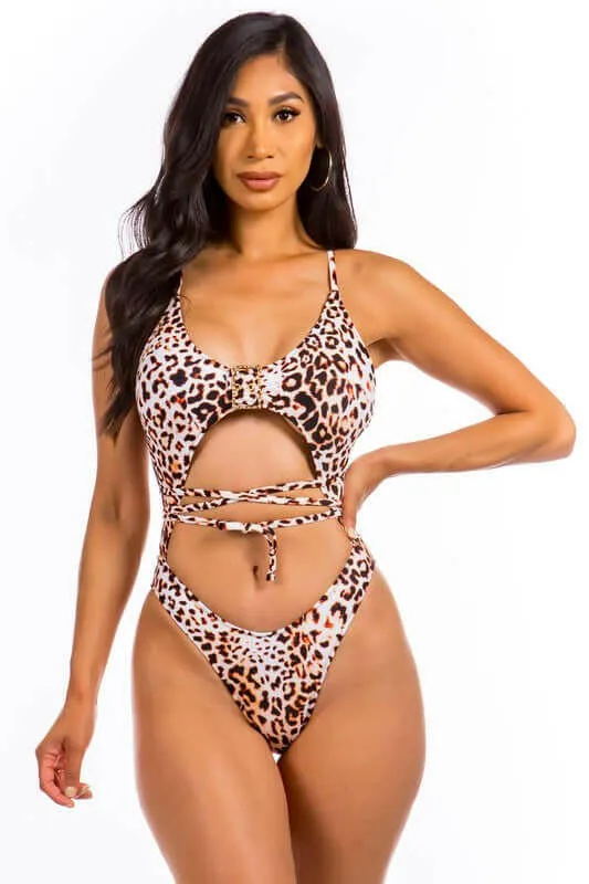 One Piece Buckle String Wrapped Bathing Suit