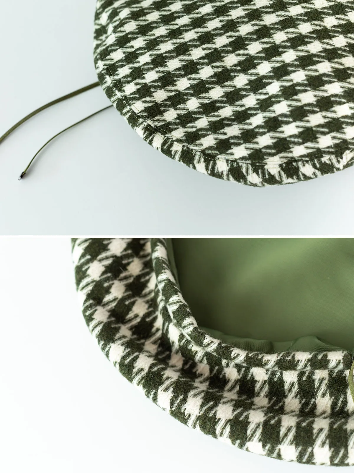 "Houndstooth" Beret Hat - Green