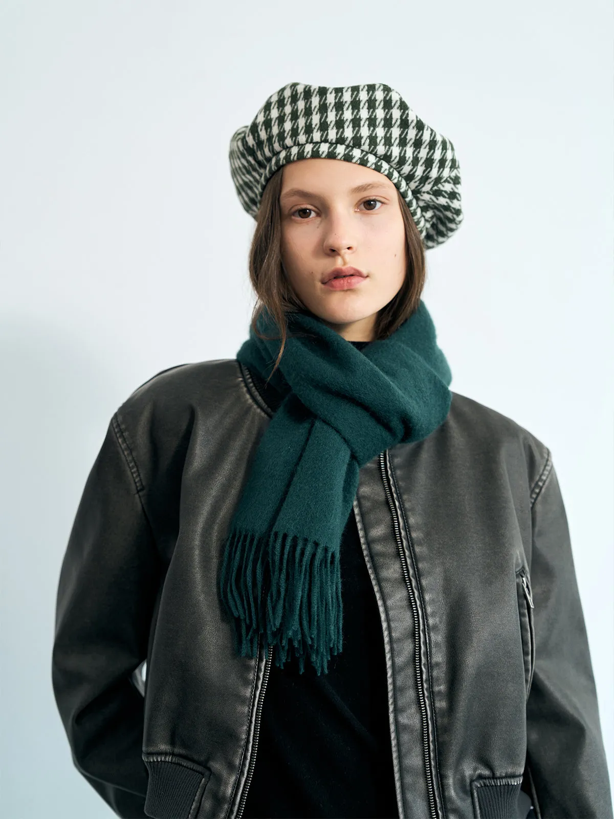 "Houndstooth" Beret Hat - Green