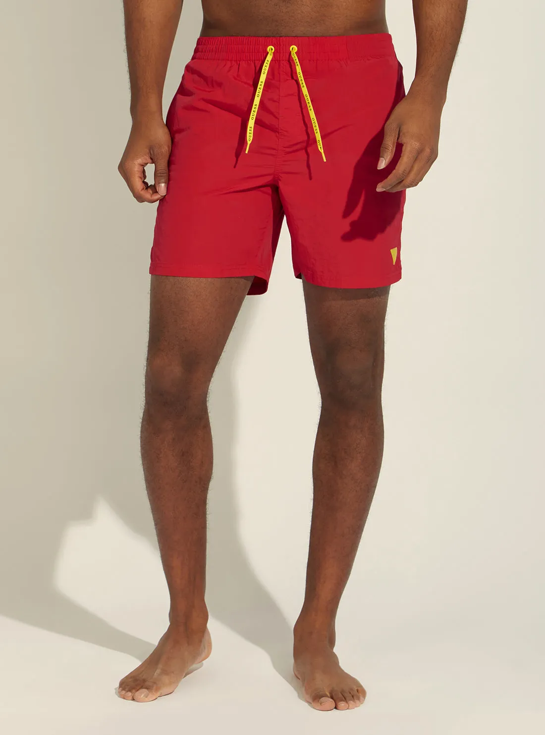 Red Nylon Woven Medium Swim Trunks