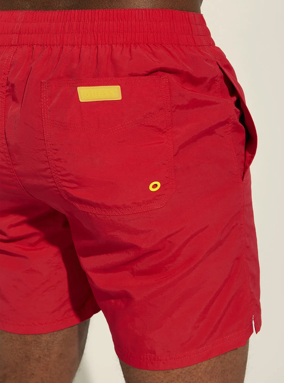 Red Nylon Woven Medium Swim Trunks