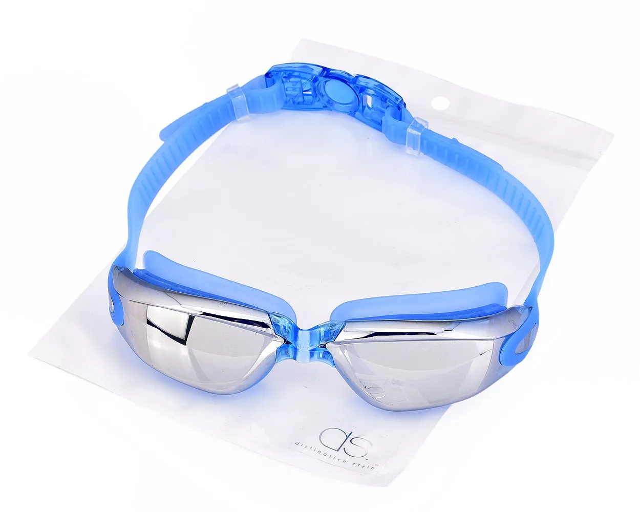 Swimming Goggles with Anti-fog Mirror Lens and Case - Blue