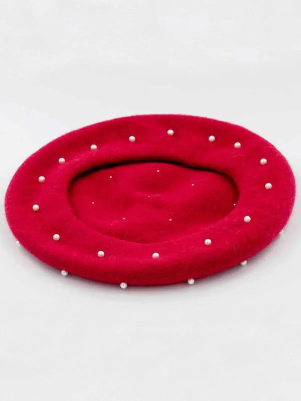 Tres Chic Pearl-Embellished Wool Beret