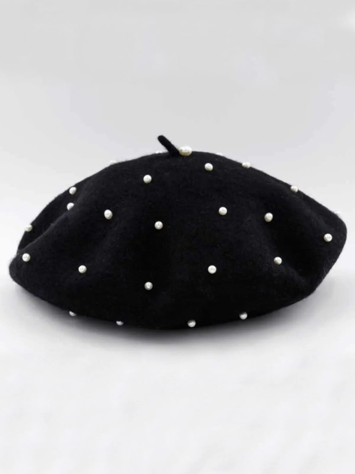 Tres Chic Pearl-Embellished Wool Beret