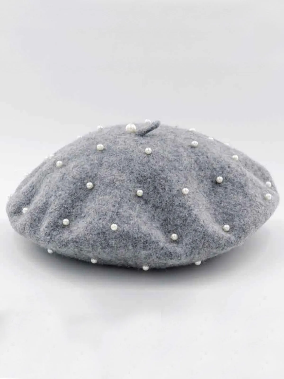 Tres Chic Pearl-Embellished Wool Beret