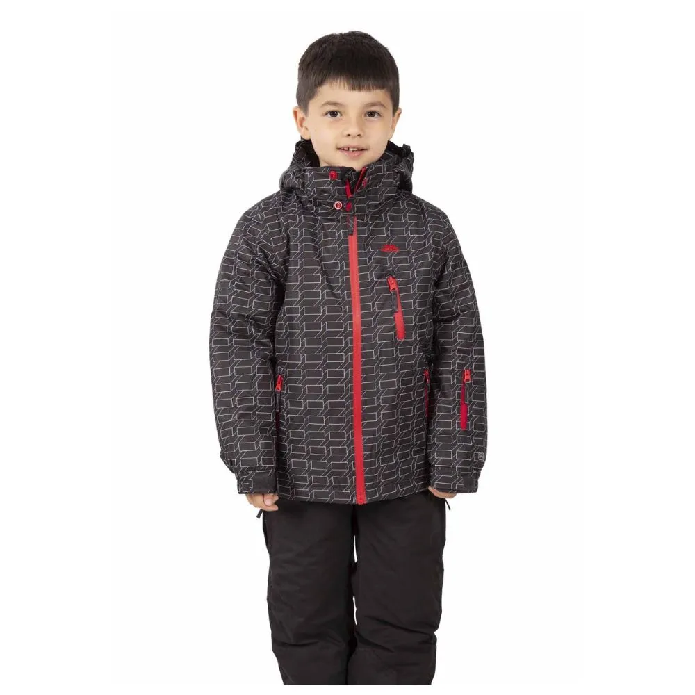 Trespass Boys Minor Ski Jacket, Marvelous Pants & Simms Gloves Bundle - Dark Grey, Black & Red